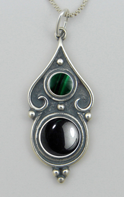 Sterling Silver Romantic Necklace in Hematite And Malachite